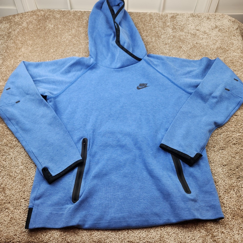 Nike Tech‎ Fleece Funnel Neck Hoodie Blue Heather Womens Large Pullover Zipper